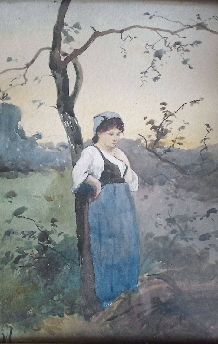 Paul Rossert (1851-1918) - aquarelle - 23 x 18 cm - paysanne après la faute