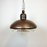 Large Brown Industrial Lamp with Iron Grid, 1960s