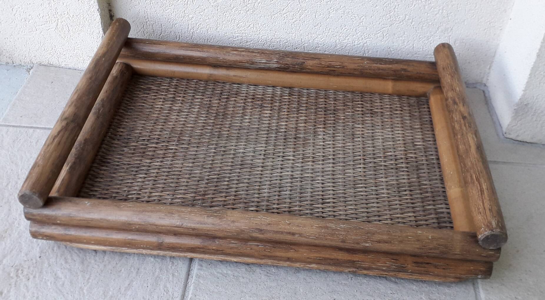Wood and rattan tray