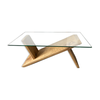 Table basse verre et chene