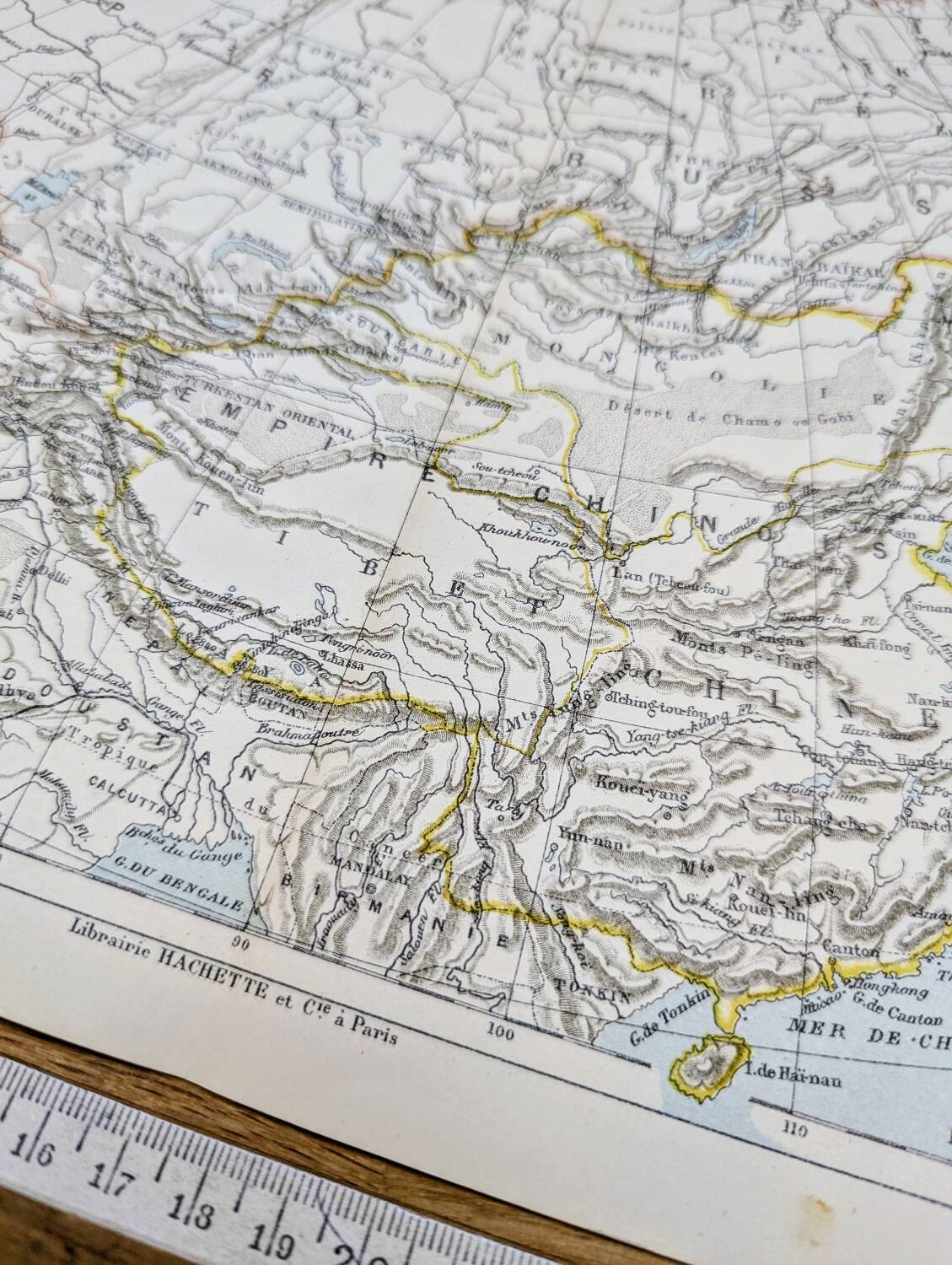 Russian and Chinese Empires, period map, 1887, Authentic.