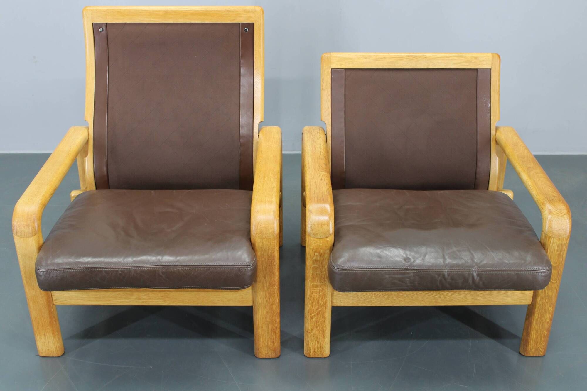 1970s L. Olsen & Søn Pair of Armchairs in Oak and Leather, Denmark