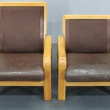 Paire de fauteuils en chêne et cuir L. Olsen & Søn des années 1970, Danemark