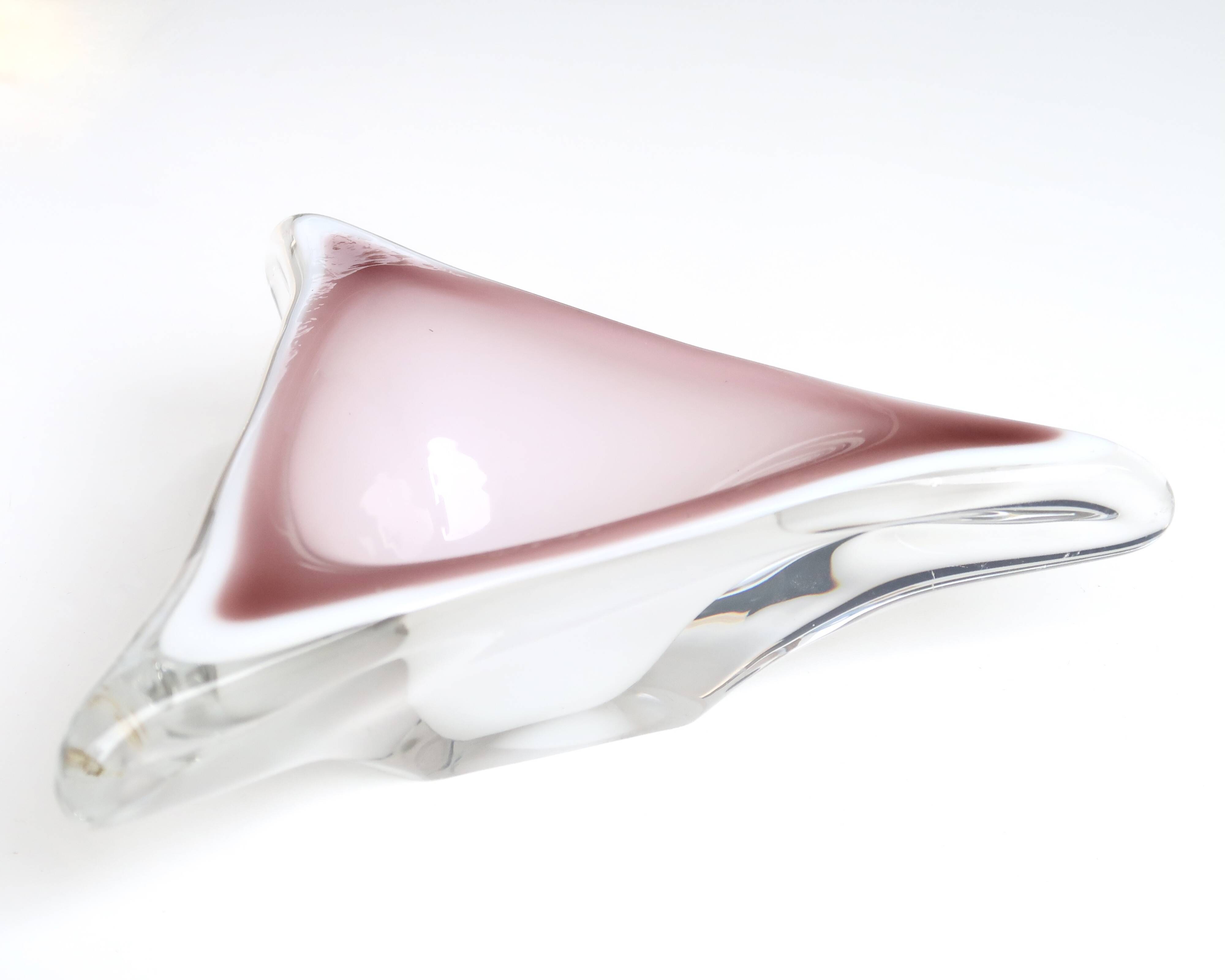 Murano empty pocket ashtray in white and pink glass, 1970s