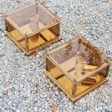 Pair of wall lamps in smoked glass and gilded metal from the 70s/80s