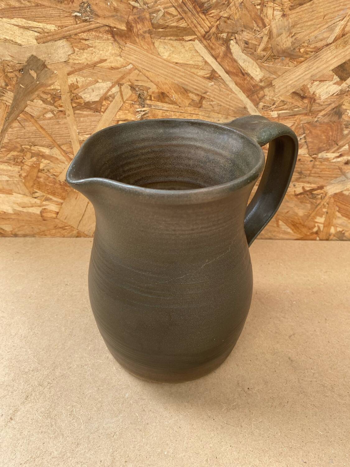 Antique vintage grey brown ceramic pitcher