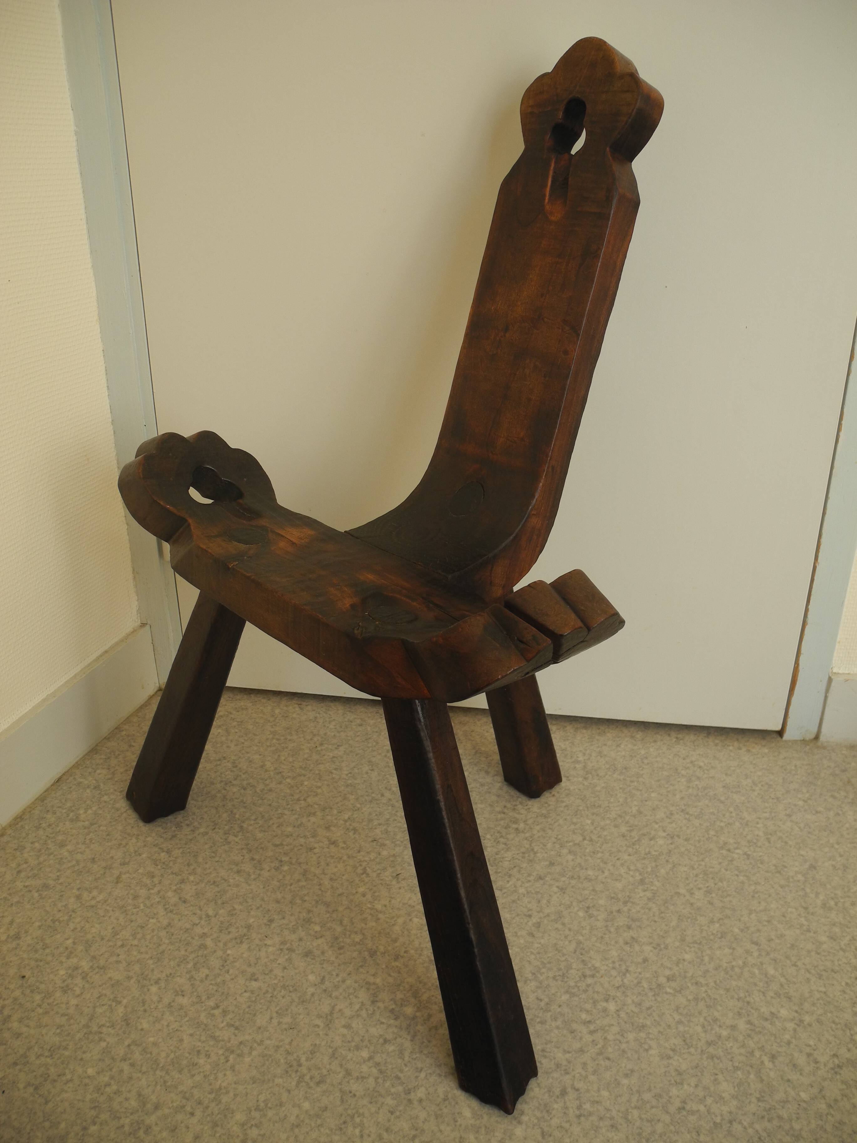 vintage tripod chair brutalist wood decor 50s brutalist