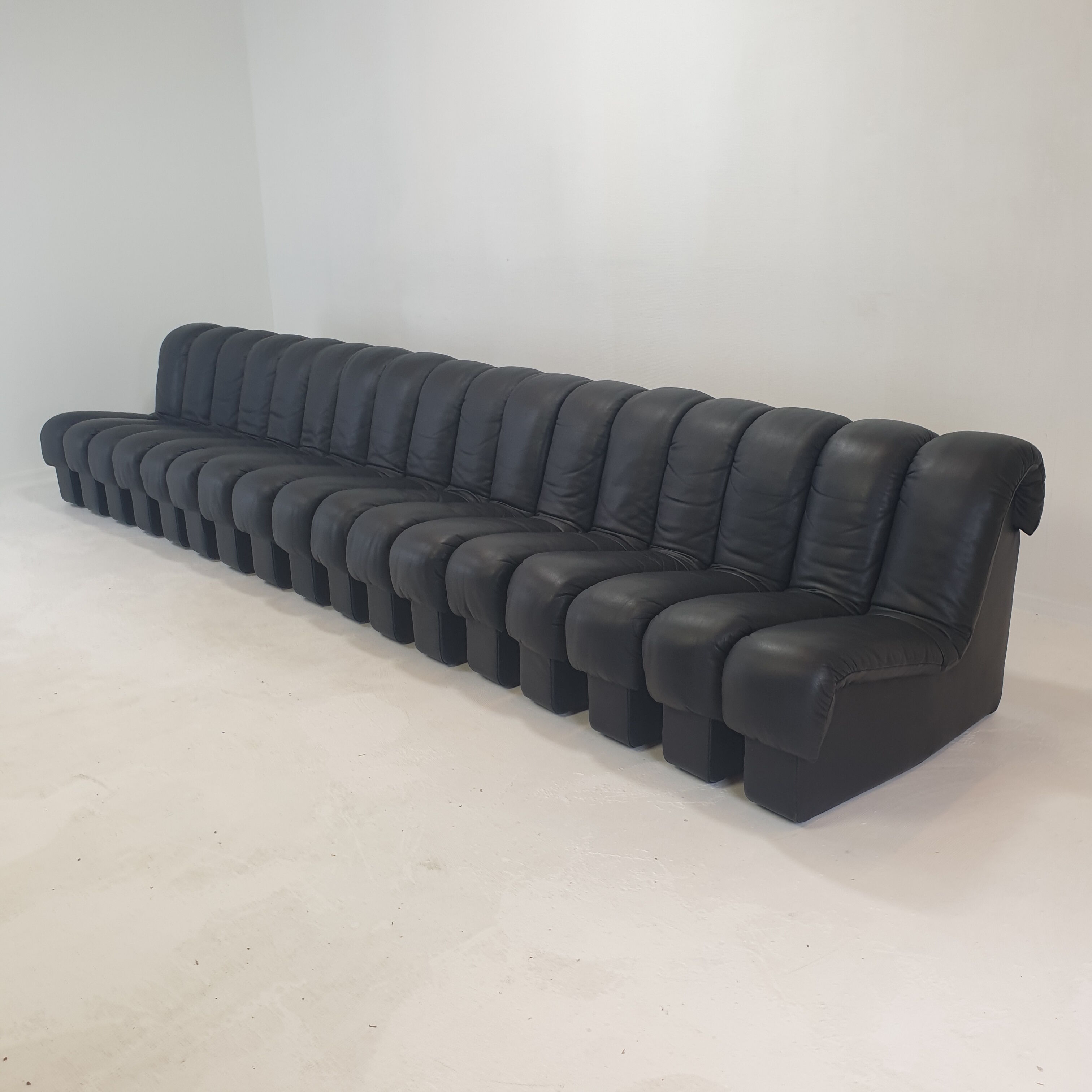 De Sede DS-600 "Non Stop" Snake Shaped Modular Sofa in Full Black Leather