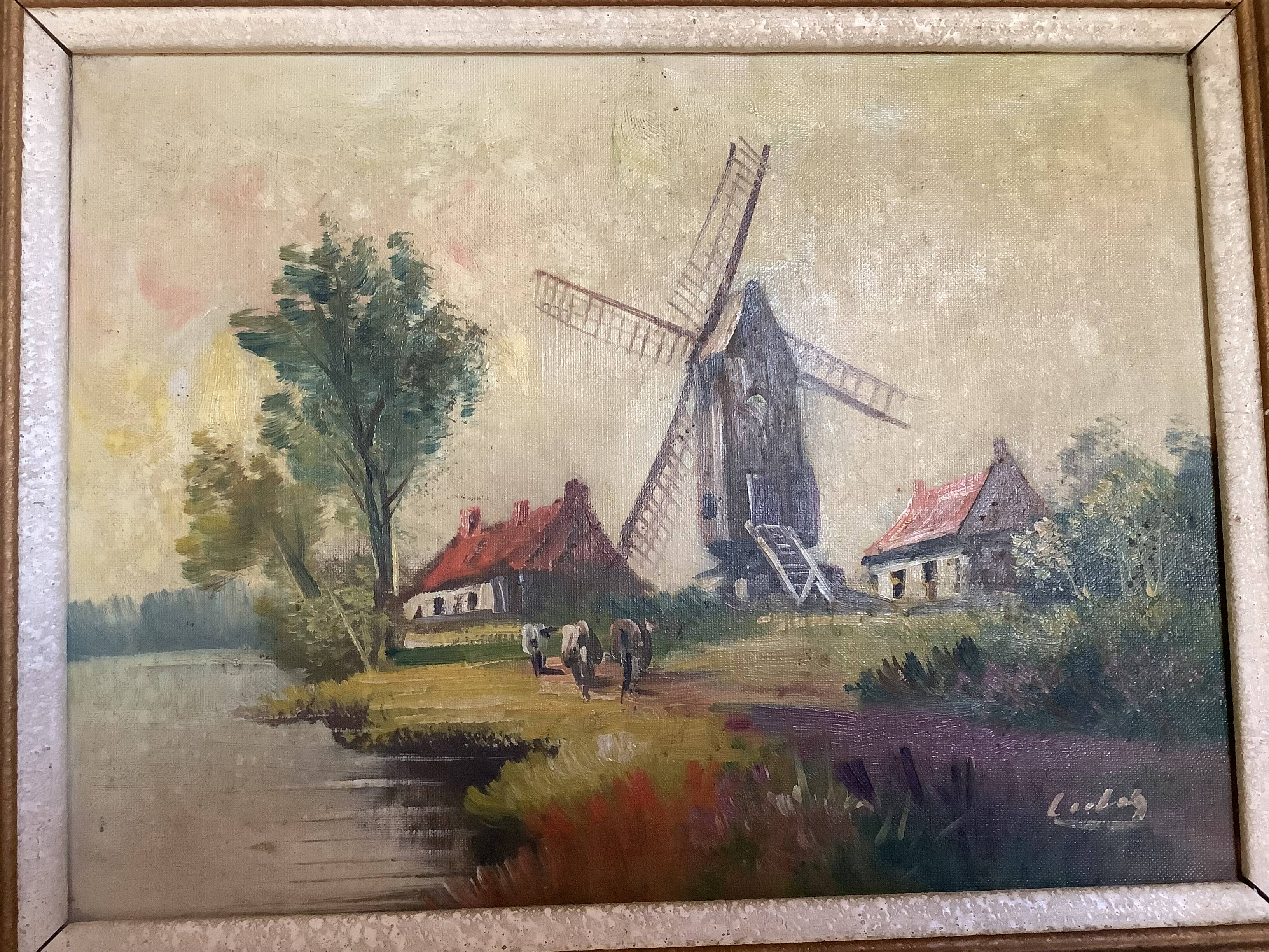 Landscape painting cows oil on canvas signed