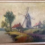 Landscape painting cows oil on canvas signed