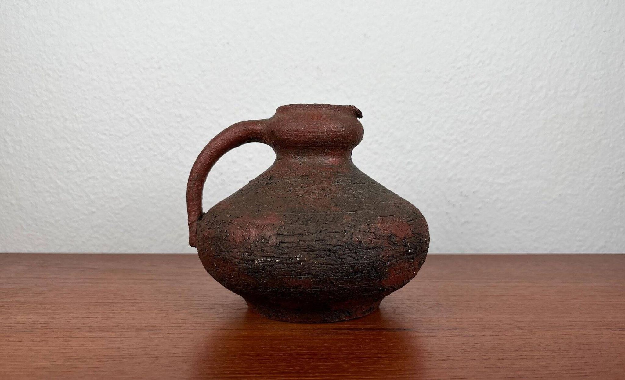 Carafe vase by German studio pottery, brutalist vintage by Gerhard Liebenthron, 1974.
