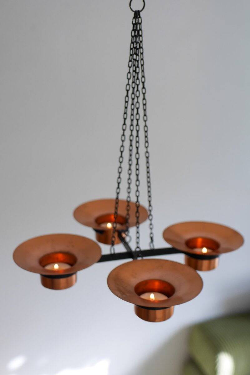 Metal and copper candleholder pendant by Carl Thore, 1975