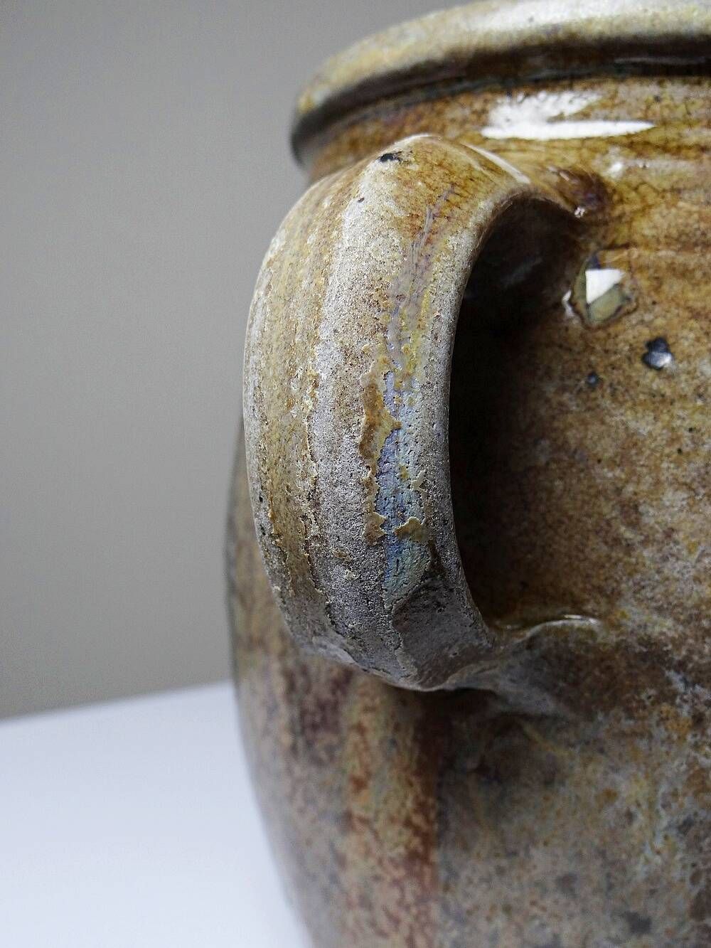 Ancient stoneware pot from Puisaye with two handles, late 19th to early 20th century.