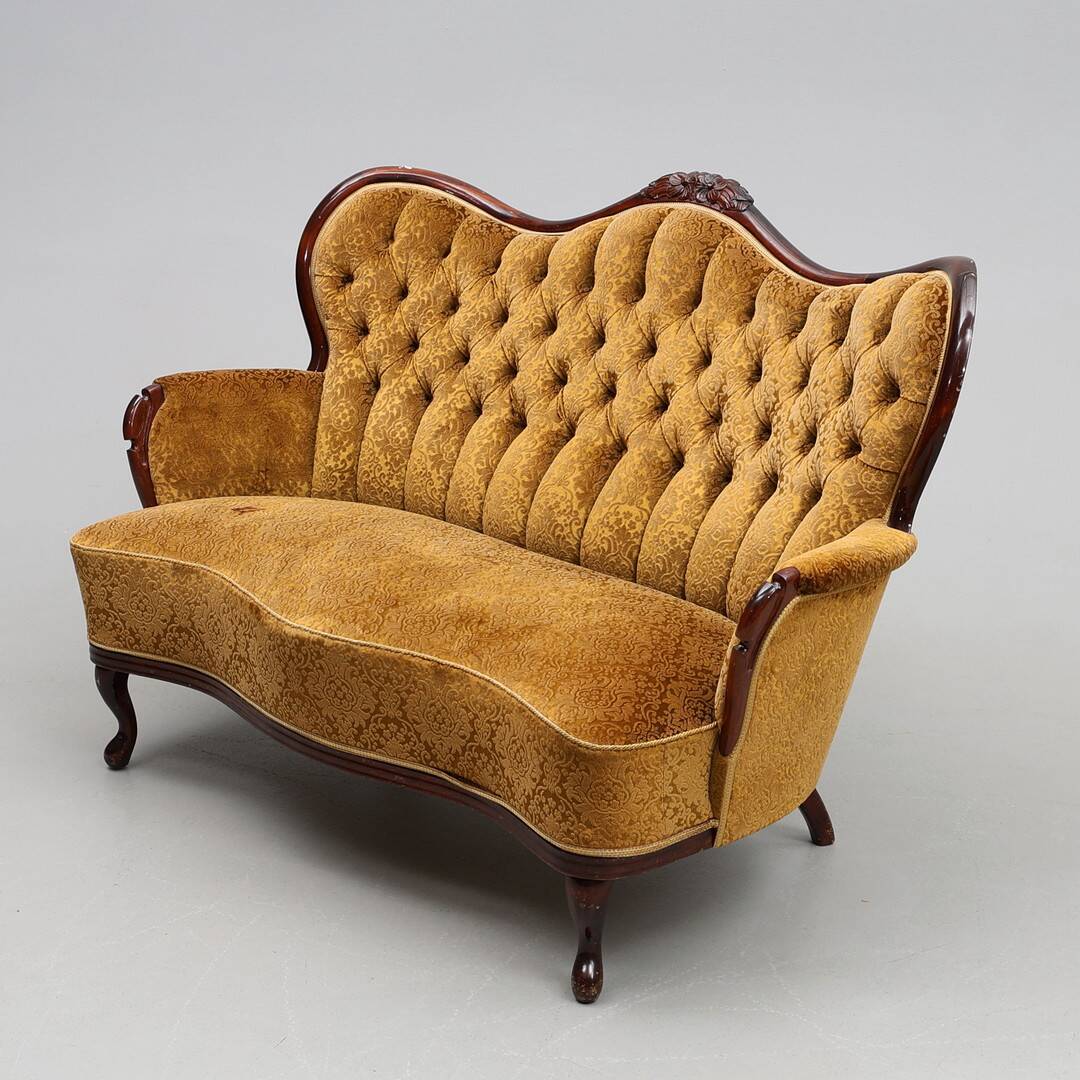 Rococo-Style Sofa & Armchair — Plush Upholstery — 20th Century — Romantic S