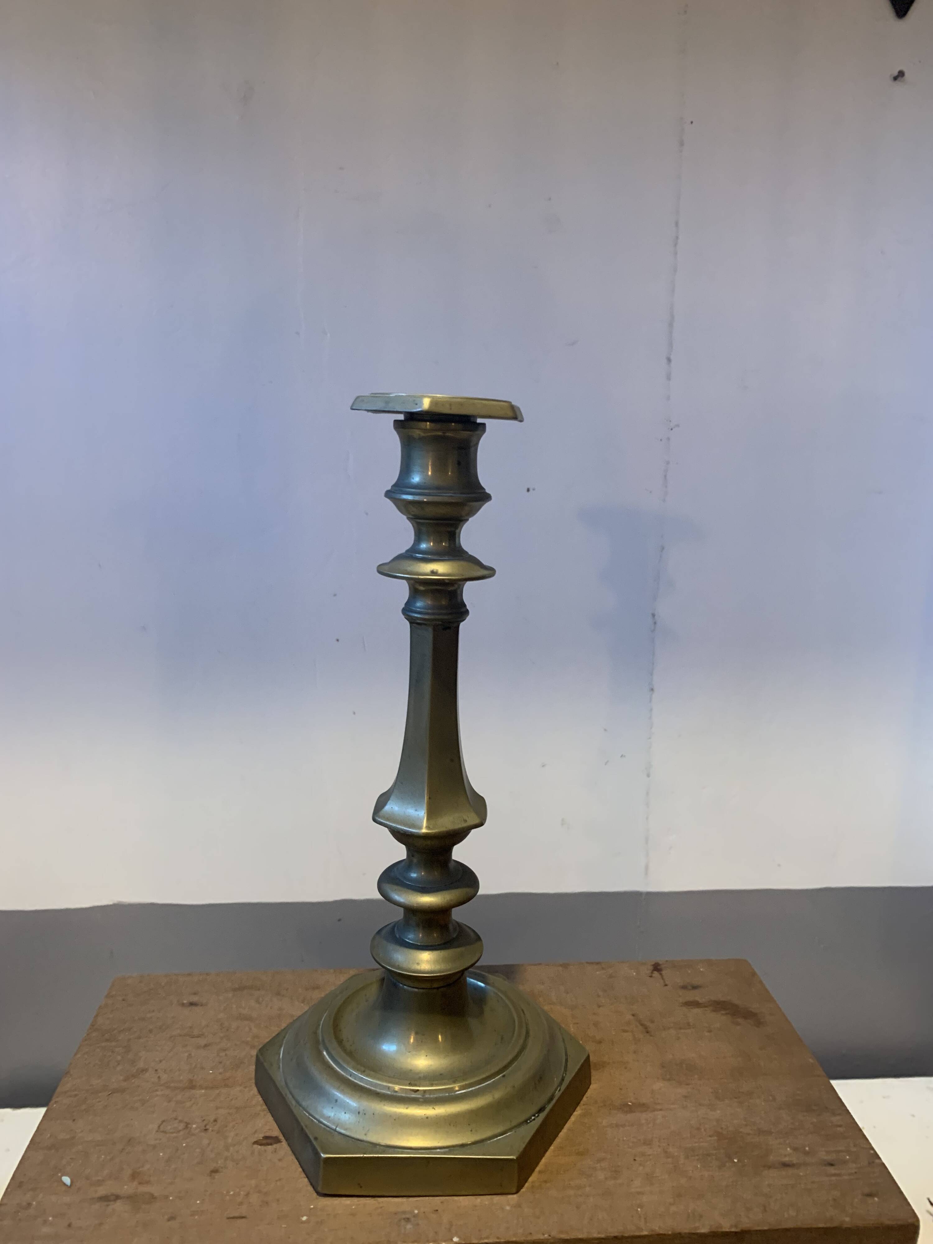 Large vintage golden brass candle holder