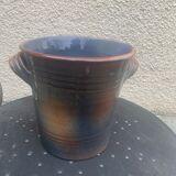 Champagne bucket in blue and beige glazed ceramic, vintage handmade
