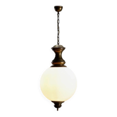 Lustre vintage en laiton et verre opalin, design Italie années 1960