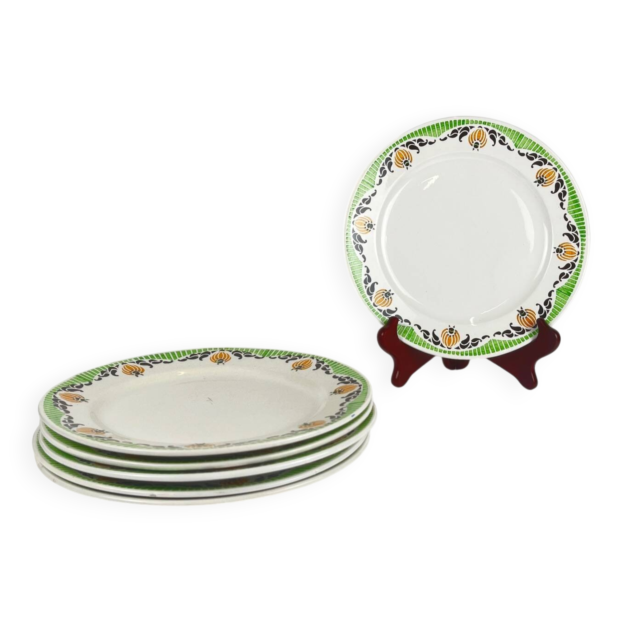 Set of 6 Sarreguemines "Maroussia" dinner plates, early 20th century