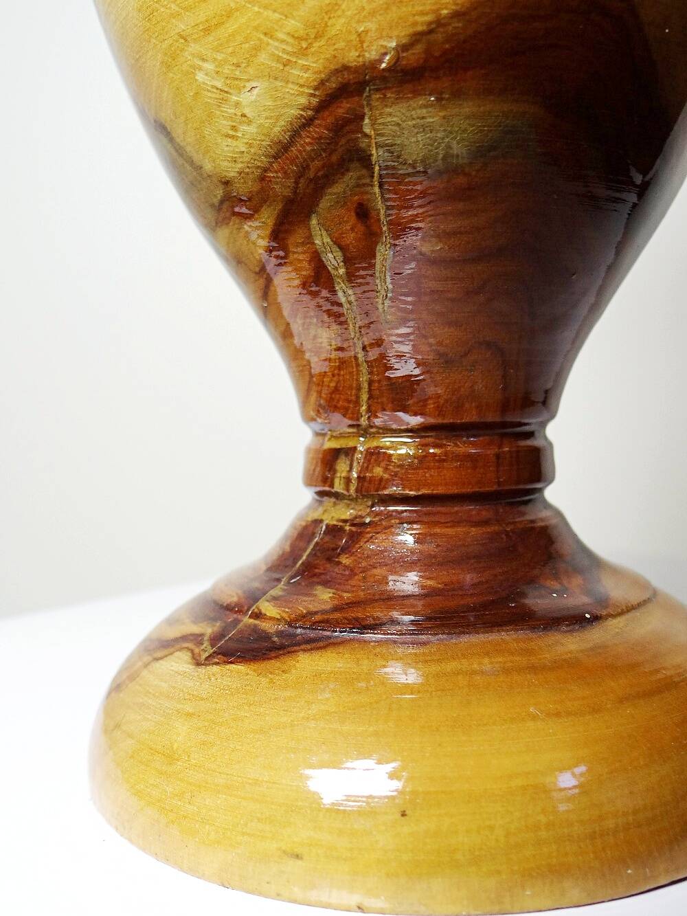 Small vintage hand-turned olive wood vase