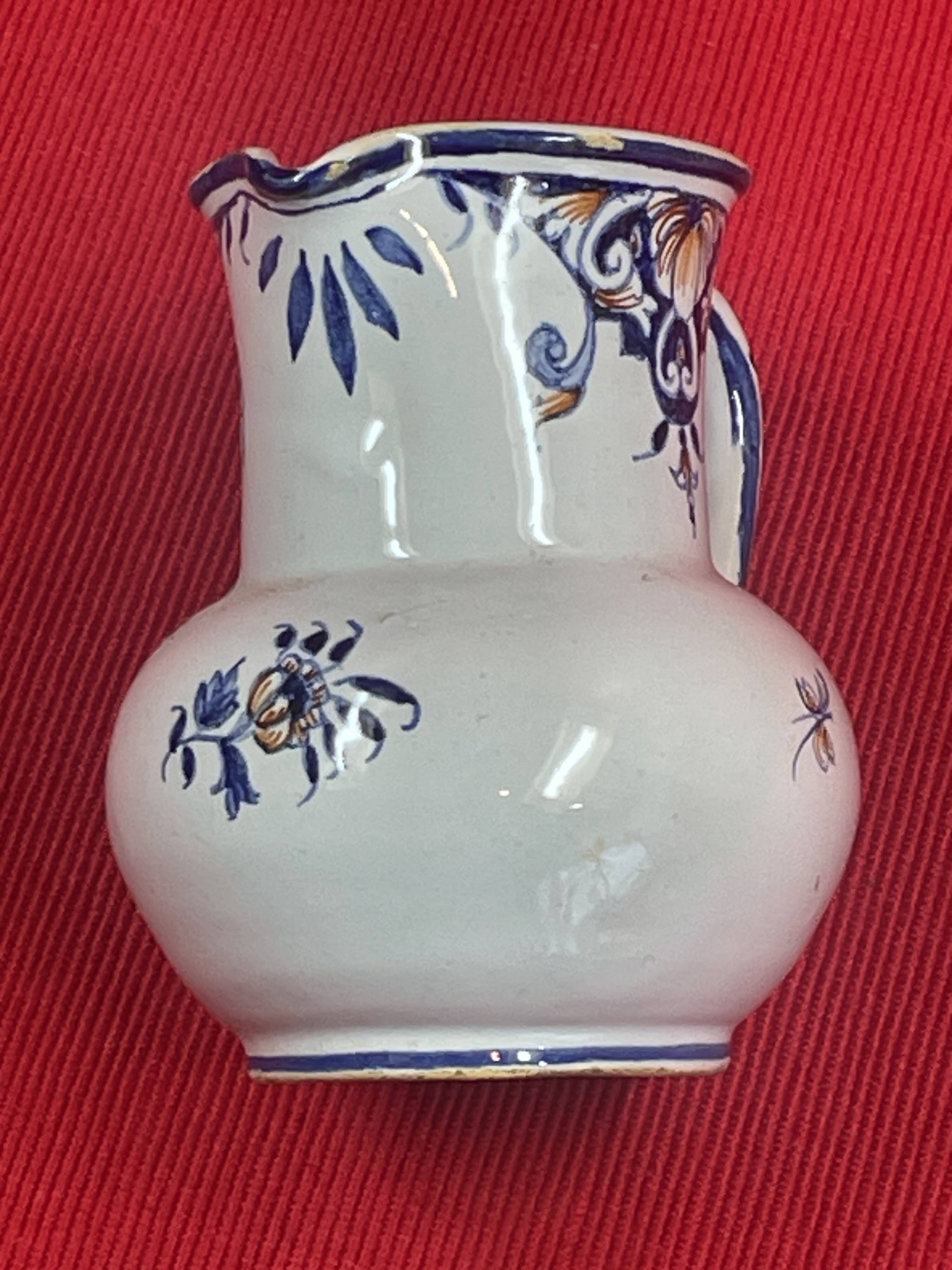 Malicorne Milk Jug, Rouen decor, Emile Tessier, 9 cm