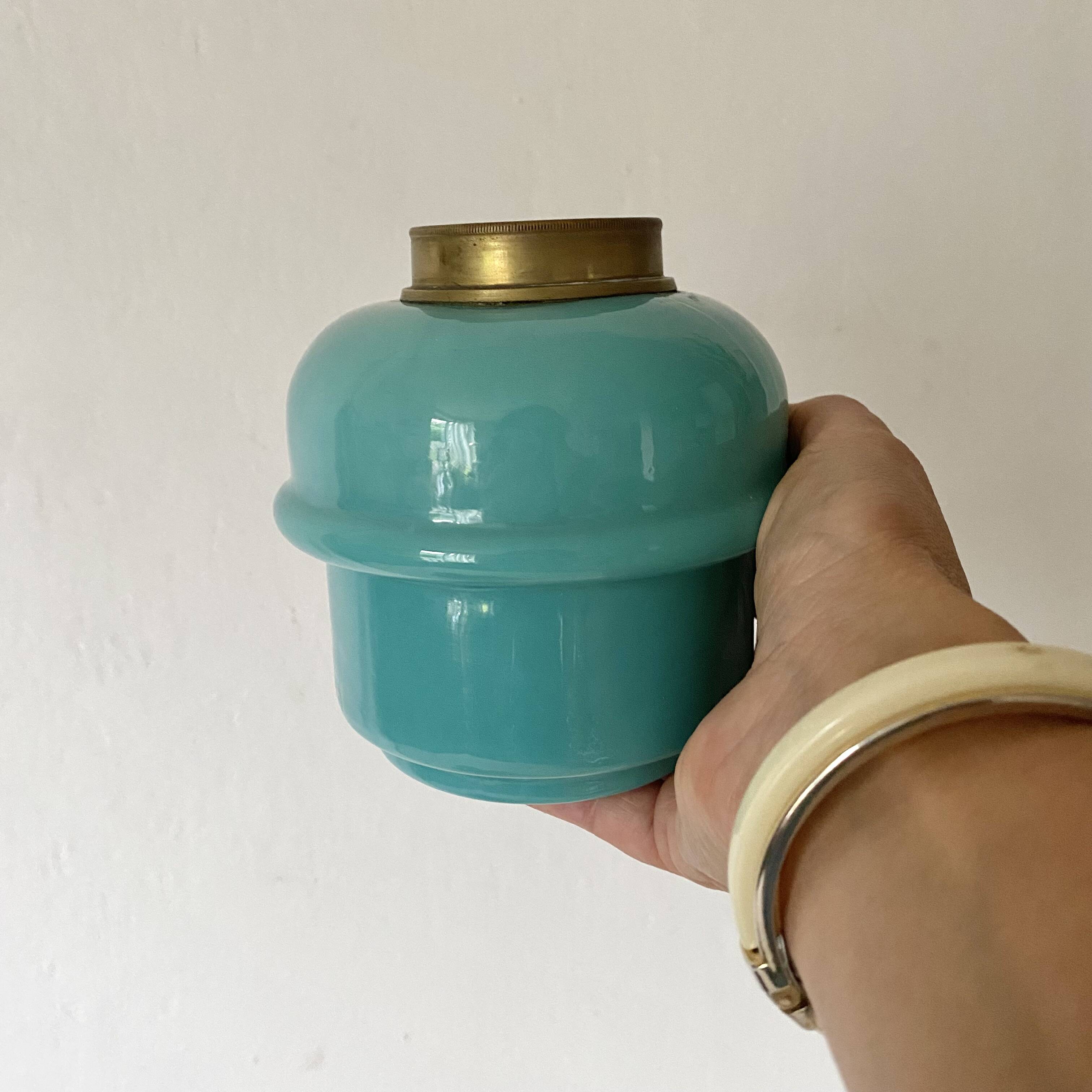 Opaline and brass vase