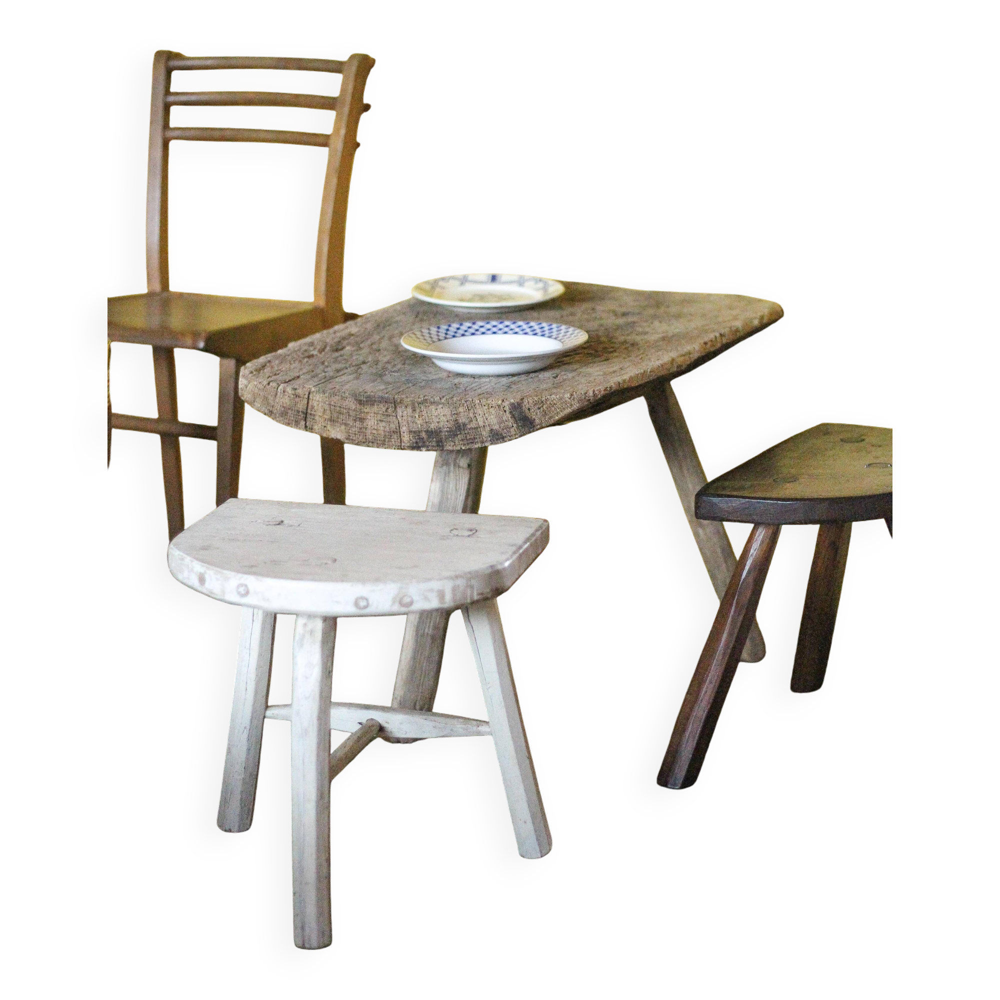 Tripod stool, wooden stool, milking stool, antique stool