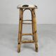 Bamboo bar stool with leatherette seat in cow print, 1950s