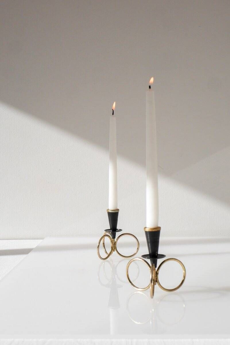 Mid-century modern metal candlestick holders by Gunnar Ander for Ystad Metal, Sweden, set of 2