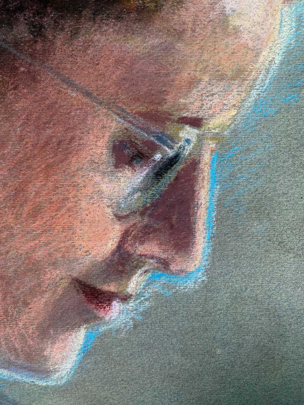 Pastel painting "woman with a ribbon reading" circa 1950