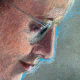 Pastel painting "woman with a ribbon reading" circa 1950