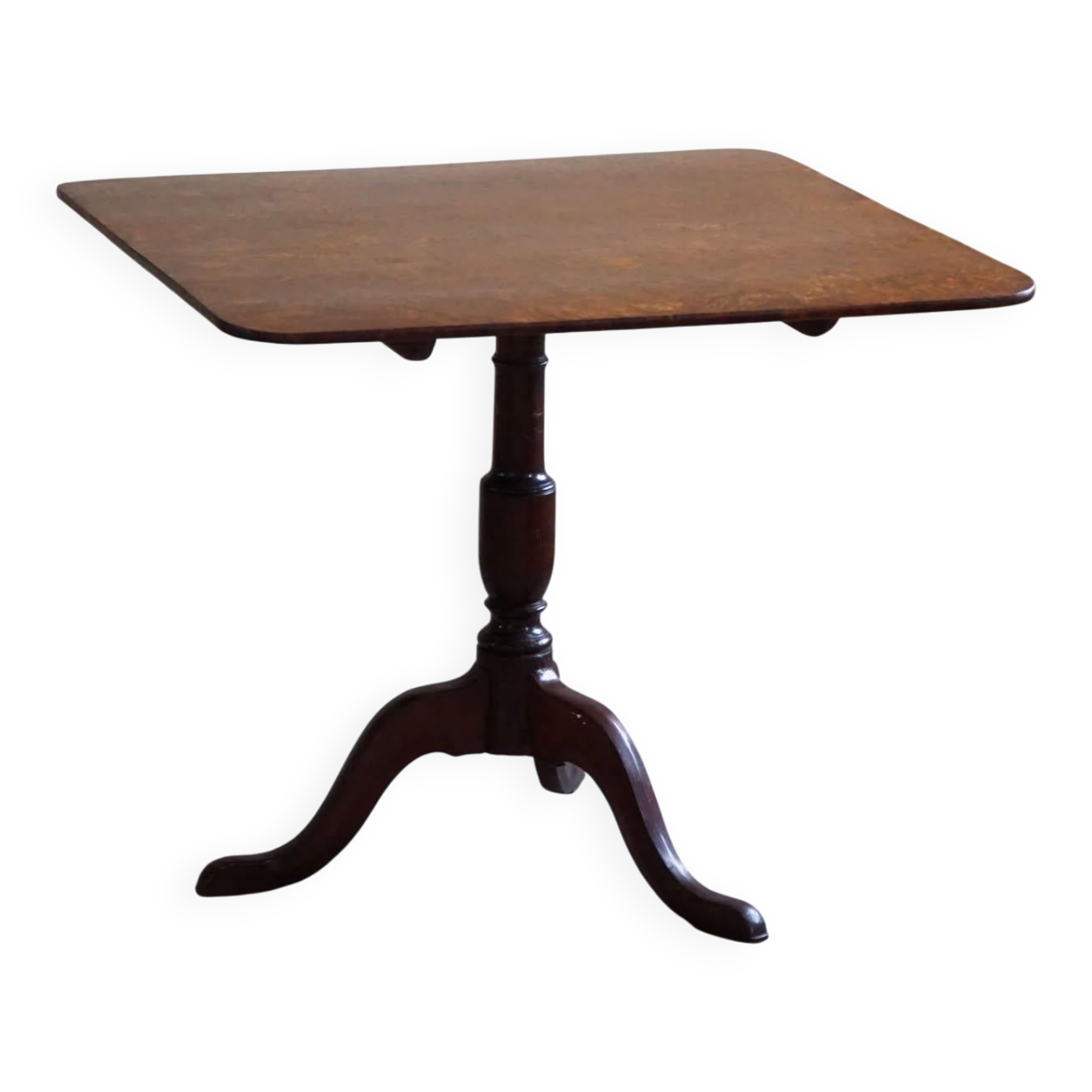 Table pliante carrée antique en loupe, fabriquée à la main en Suède, XIXe siècle