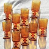 9 orange-stemmed wine glasses circa 1970
