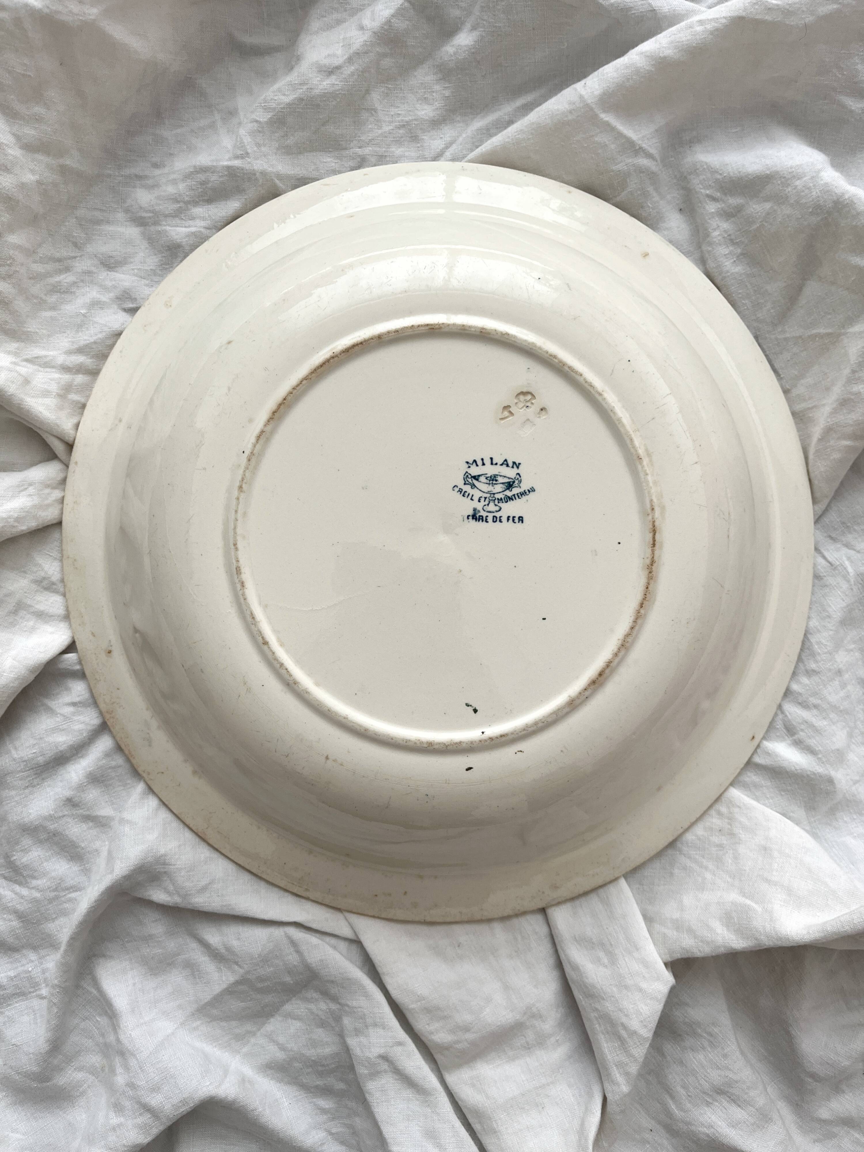 Round, hollow ironstone dish "Milan" Creil and Montereau