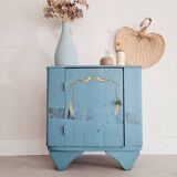 Old blue wood bedside table