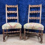 Pair of Renaissance Style Walnut Chairs with Sloping Backs