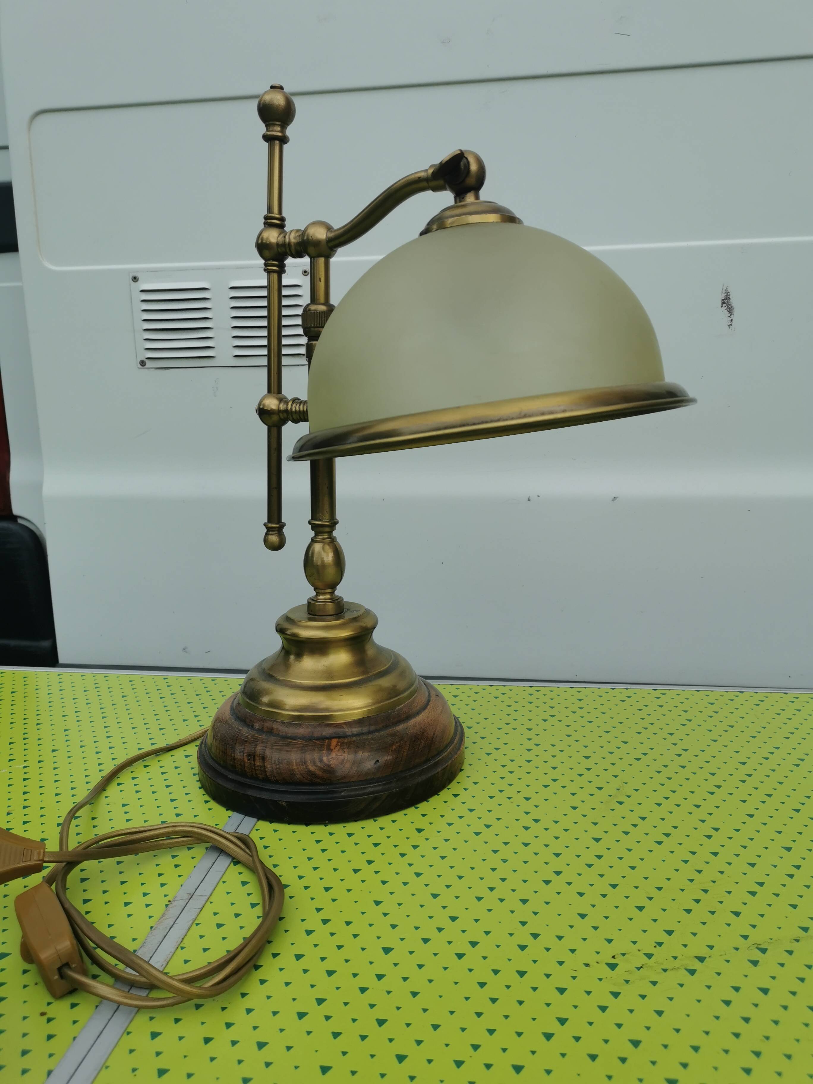 Lampe Italienne 45cm vintage bois, laiton et verre