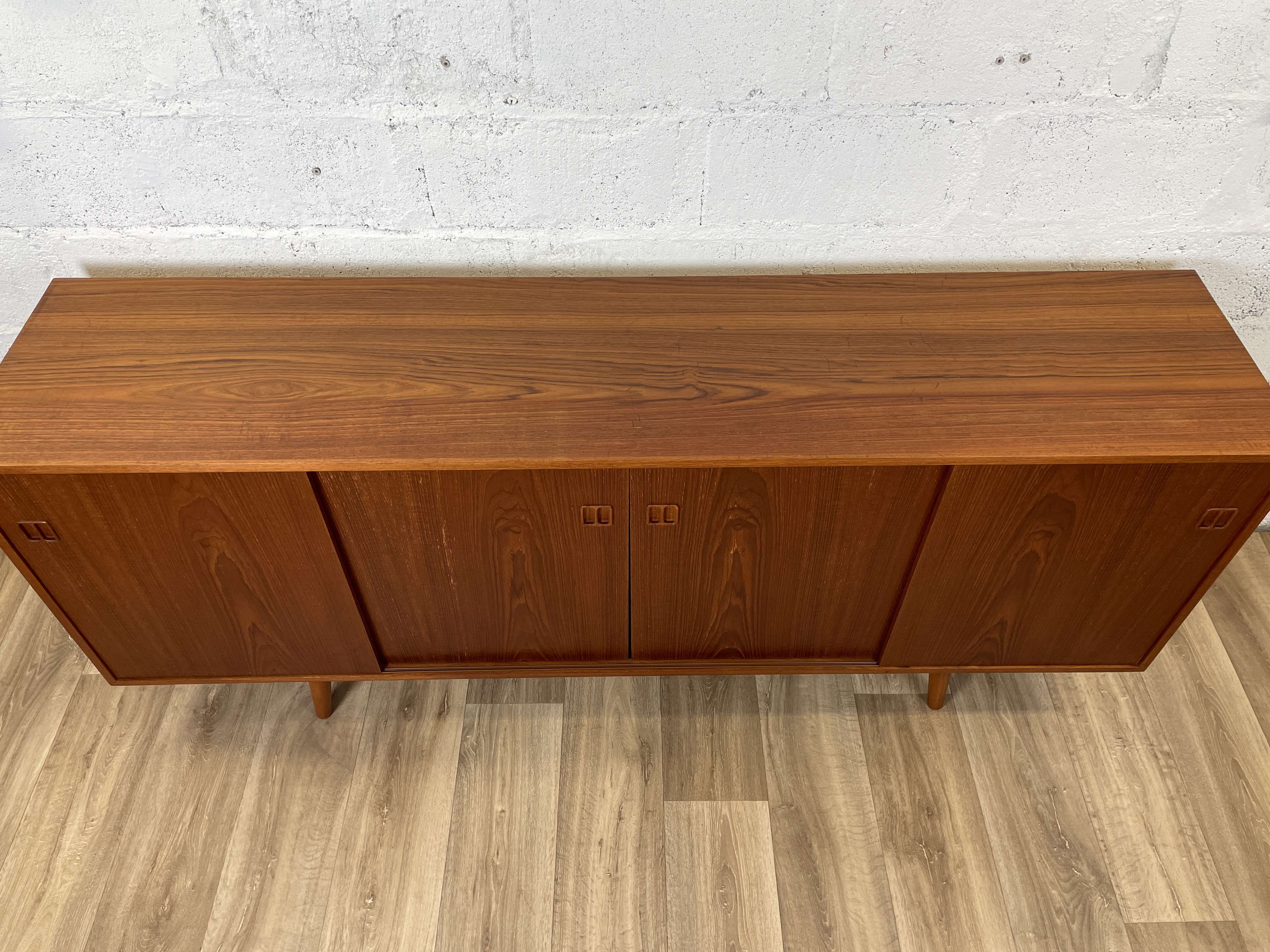 Scandinavian teak sideboard with 4 sliding doors, 60s
