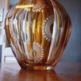 Faceted Vase Chiseled in Amber Bohemian Crystal from the 50s/60s.