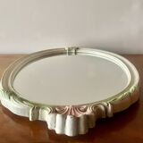 Vintage oval mirror in carved wood in pastel tones