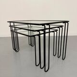 Vintage Italian design nesting coffee table in metal and glass from the 1980s