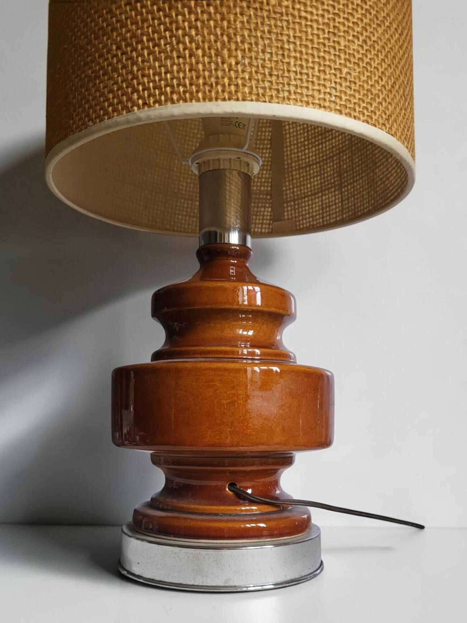 Vintage table lamp in glazed ceramic and chrome metal – 1970s