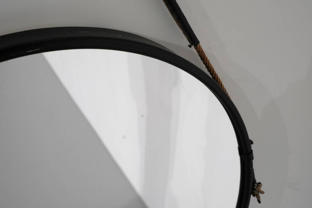 Vintage round steel mirror, Italy, 1970s.