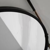 Vintage round steel mirror, Italy, 1970s.