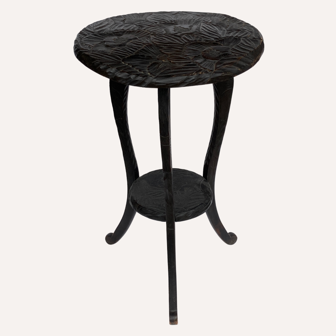 Liberty London 1905 Japanese hand carved floral side table or plant stand