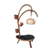 Lampadaire avec tablette en bambou et rotin années 60