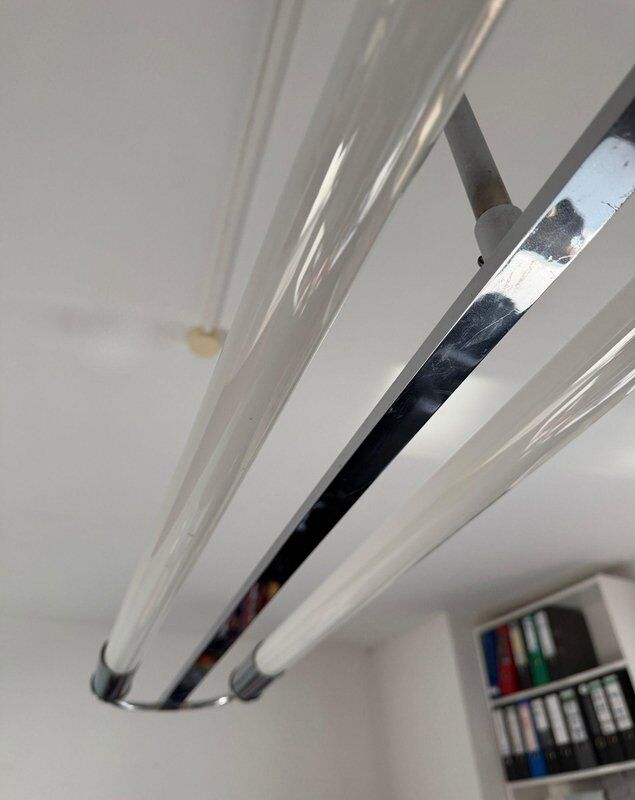 Streamline modern ceiling lamp in chrome with neon tubes, Germany, 1935