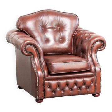 Brown cow leather Chesterfield armchair in a unique design
