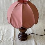 1950s wooden and pink fabric table lamp