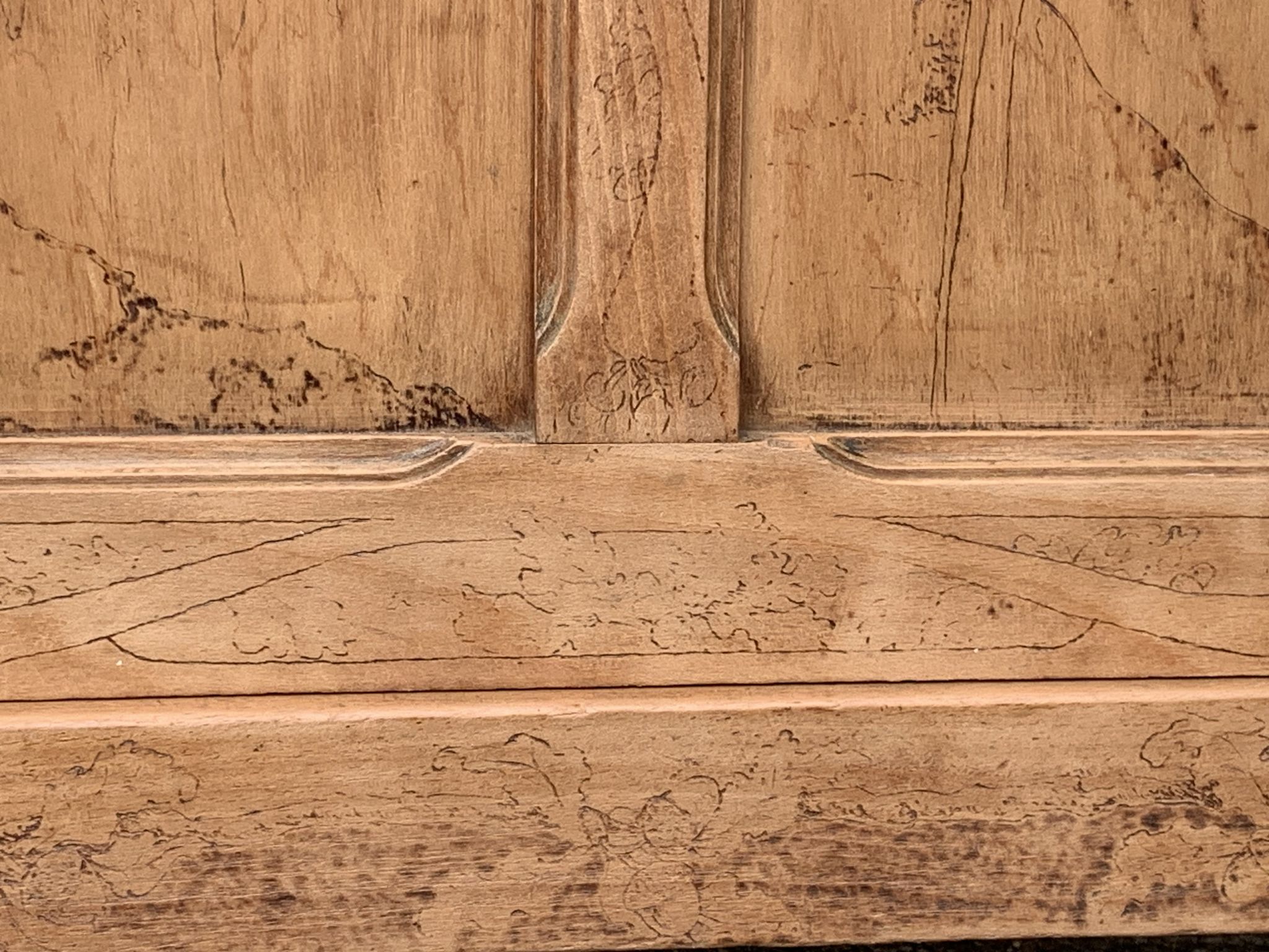 Parisian cabinet glazed raw wood nymphs and carved art nouveau decorations