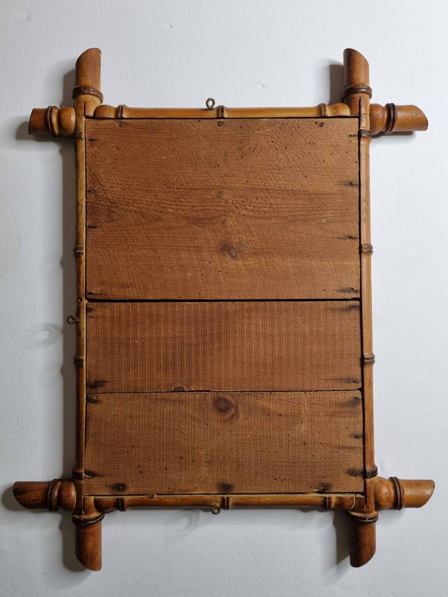 Turned wooden mirror in imitation of bamboo, mid-century, 47 cm x 59 cm